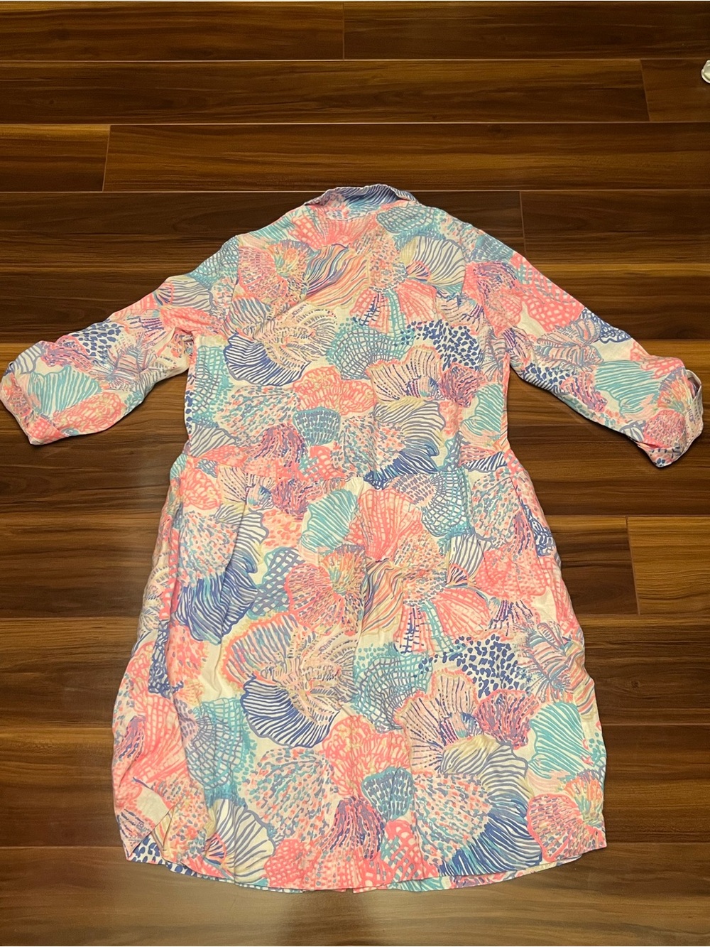 Lilly Pulitzer Pink Blue Coral Shell-Print Cotton Shirt Dress - Picture 3 of 3